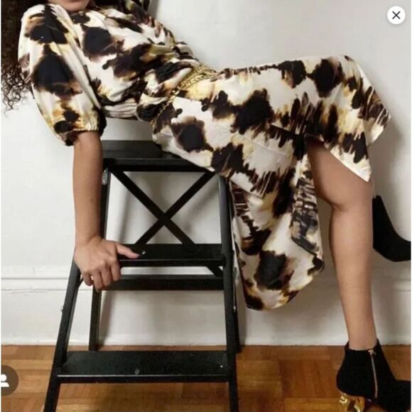 04 Who What Wear Brown & Black Abstract Tie-Dye Midi Dress - Picture 1 of 4